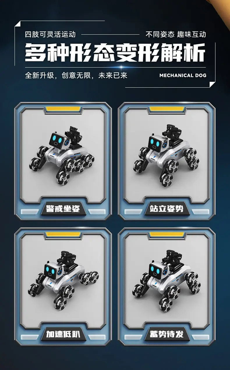 Electric mechanical dog camera spray water bullet gun robot dog gesture induction deformation eight-wheel stunt children's remote control car — feature 6