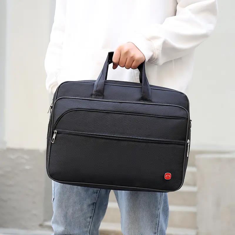 15.6 Inch Laptop Bag Black Multi Layer Shoulder Crossbody - Image 5
