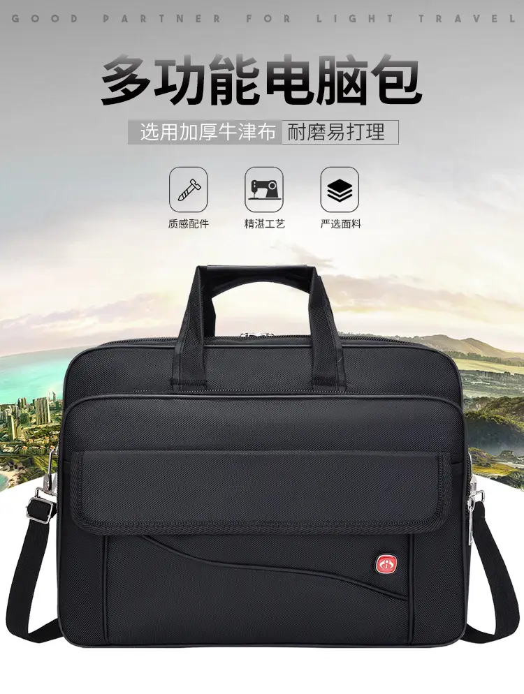 15.6 Inch Laptop Bag Black Multi Layer Shoulder Crossbody — feature 1