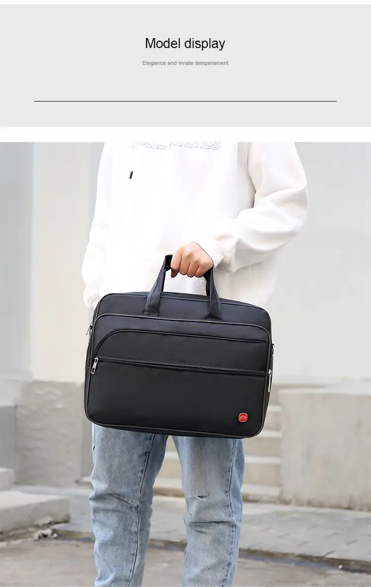 15.6 Inch Laptop Bag Black Multi Layer Shoulder Crossbody — feature 10