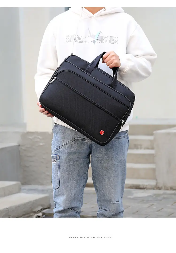15.6 Inch Laptop Bag Black Multi Layer Shoulder Crossbody — feature 11