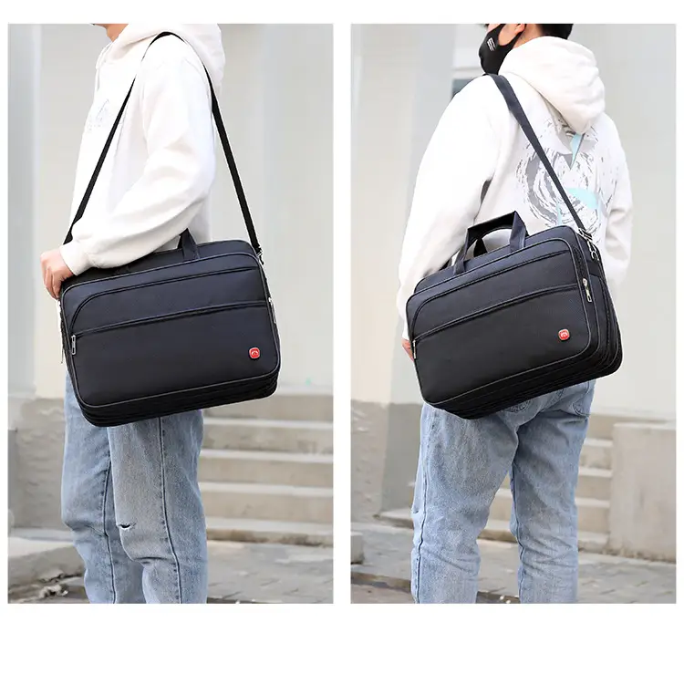 15.6 Inch Laptop Bag Black Multi Layer Shoulder Crossbody — feature 12