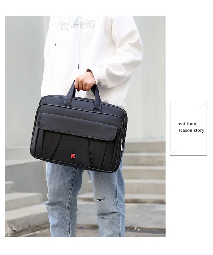 15.6 Inch Laptop Bag Black Multi Layer Shoulder Crossbody — feature 13