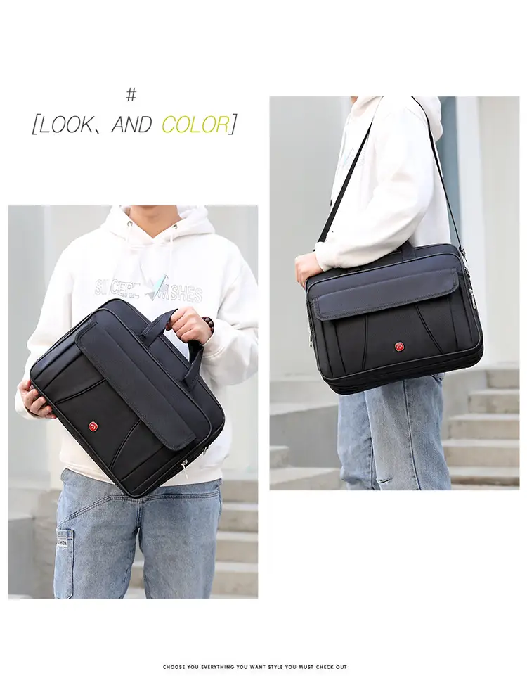 15.6 Inch Laptop Bag Black Multi Layer Shoulder Crossbody — feature 14