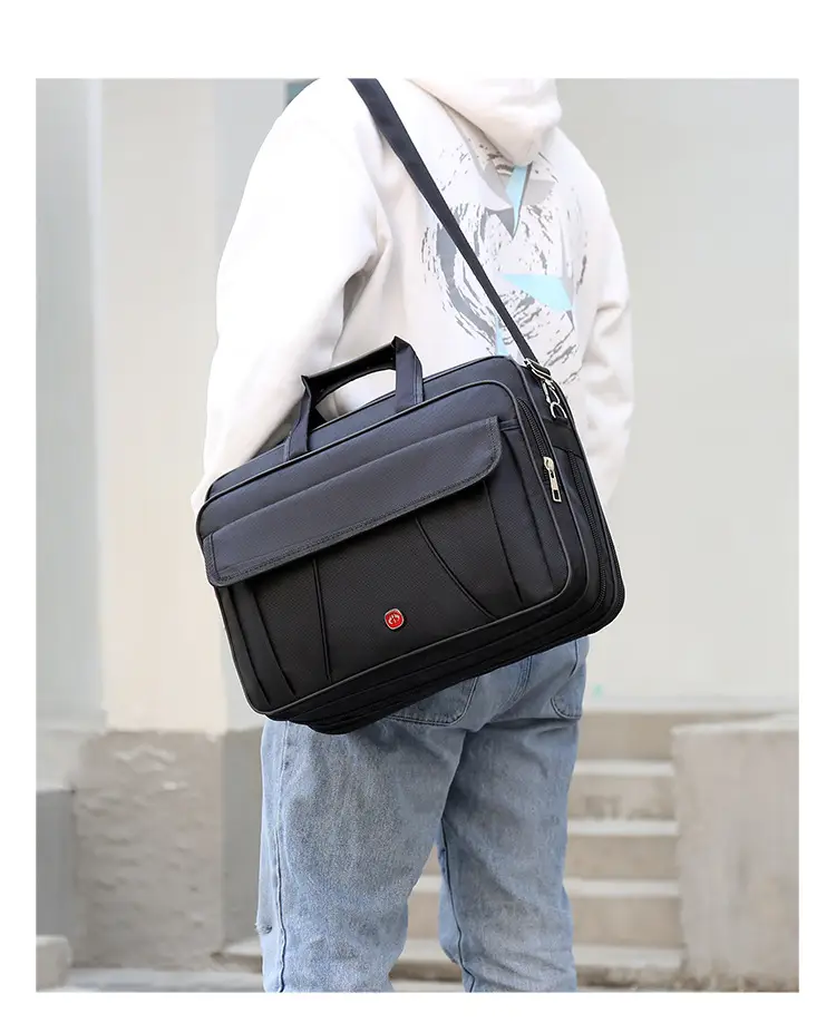 15.6 Inch Laptop Bag Black Multi Layer Shoulder Crossbody — feature 15