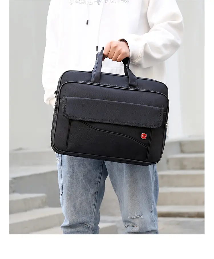 15.6 Inch Laptop Bag Black Multi Layer Shoulder Crossbody — feature 16