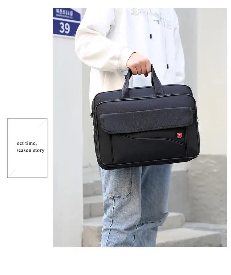 15.6 Inch Laptop Bag Black Multi Layer Shoulder Crossbody — feature 17