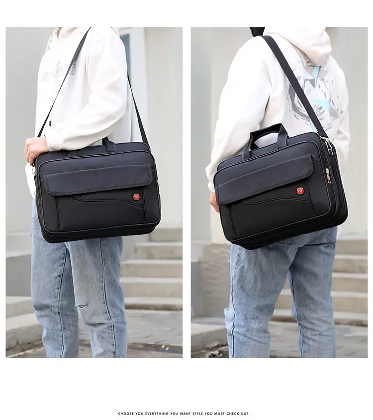 15.6 Inch Laptop Bag Black Multi Layer Shoulder Crossbody — feature 18