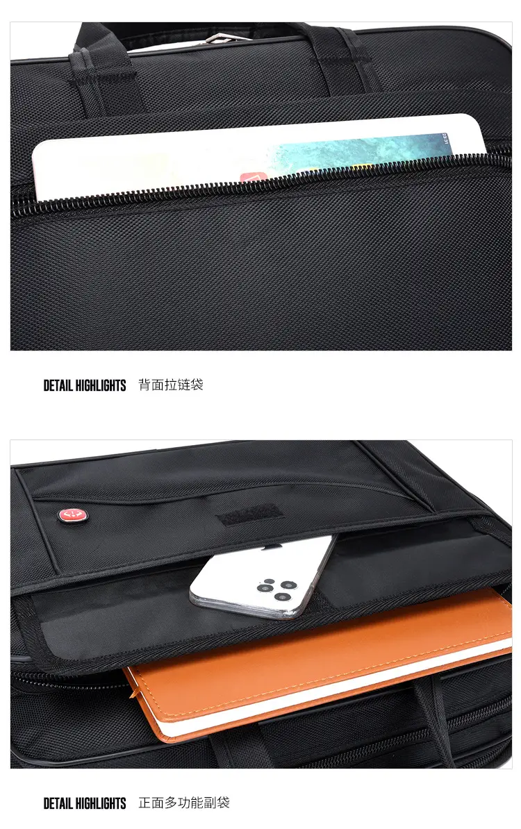 15.6 Inch Laptop Bag Black Multi Layer Shoulder Crossbody — feature 29