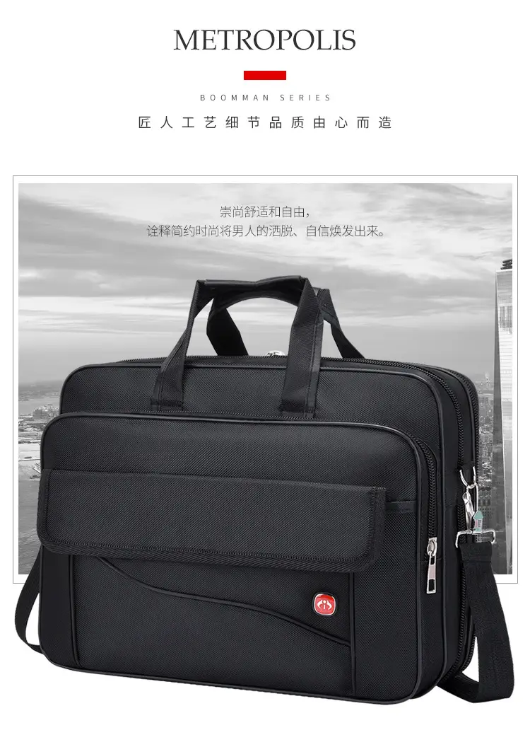 15.6 Inch Laptop Bag Black Multi Layer Shoulder Crossbody — feature 4
