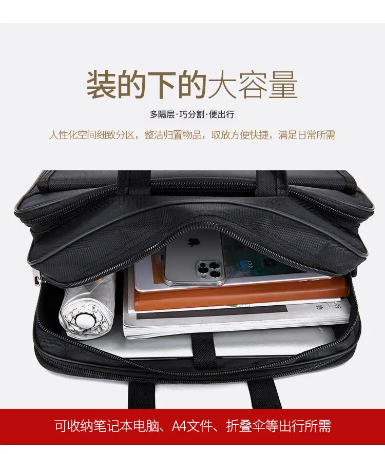 15.6 Inch Laptop Bag Black Multi Layer Shoulder Crossbody — feature 5