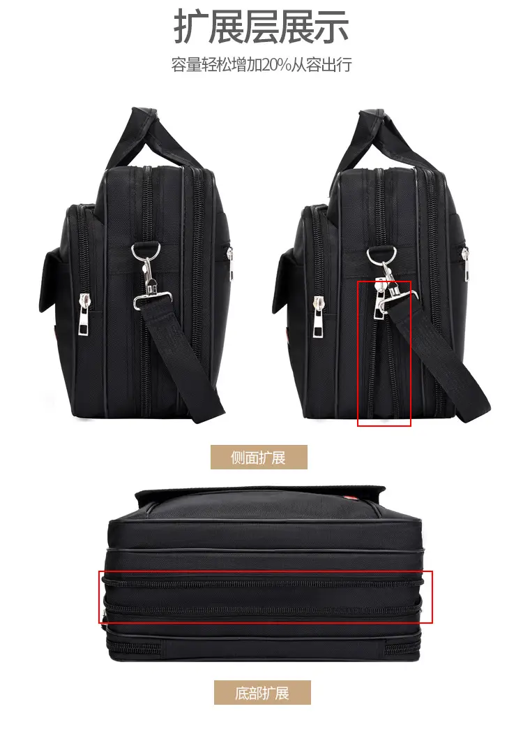 15.6 Inch Laptop Bag Black Multi Layer Shoulder Crossbody — feature 9