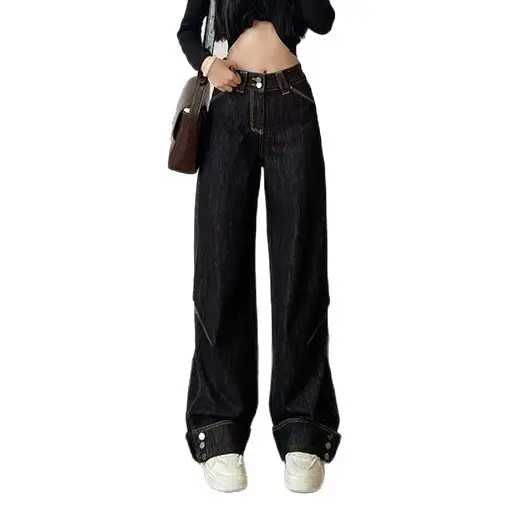 Women Dark Blue Wide Leg Jeans 170 Tall Slim Fit