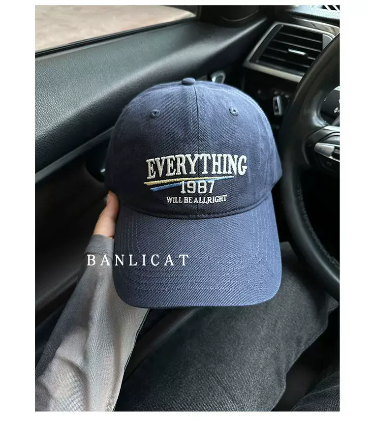 2024 New American Retro Washed Cotton Embroidered Letter Baseball Hat for Men and Women Wide Brim Face-Showing Small Peaked Cap — feature 10