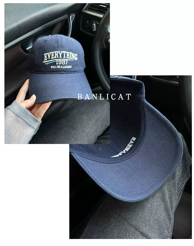 2024 New American Retro Washed Cotton Embroidered Letter Baseball Hat for Men and Women Wide Brim Face-Showing Small Peaked Cap — feature 13