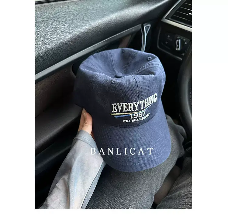 2024 New American Retro Washed Cotton Embroidered Letter Baseball Hat for Men and Women Wide Brim Face-Showing Small Peaked Cap — feature 14