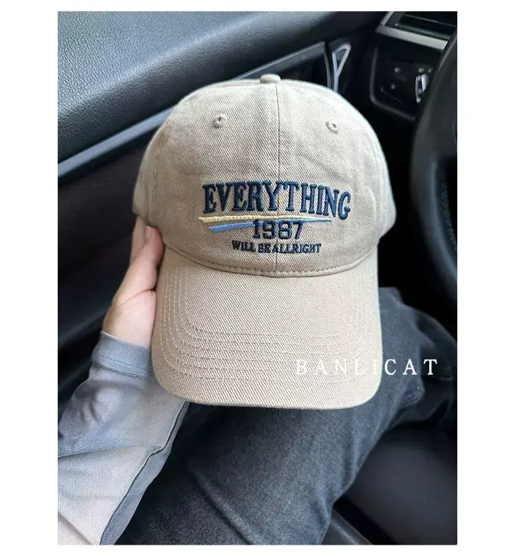 2024 New American Retro Washed Cotton Embroidered Letter Baseball Hat for Men and Women Wide Brim Face-Showing Small Peaked Cap — feature 15
