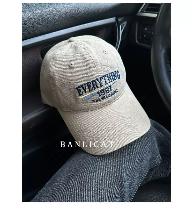 2024 New American Retro Washed Cotton Embroidered Letter Baseball Hat for Men and Women Wide Brim Face-Showing Small Peaked Cap — feature 16
