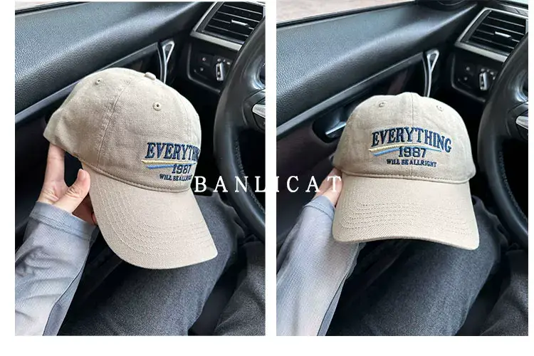 2024 New American Retro Washed Cotton Embroidered Letter Baseball Hat for Men and Women Wide Brim Face-Showing Small Peaked Cap — feature 17