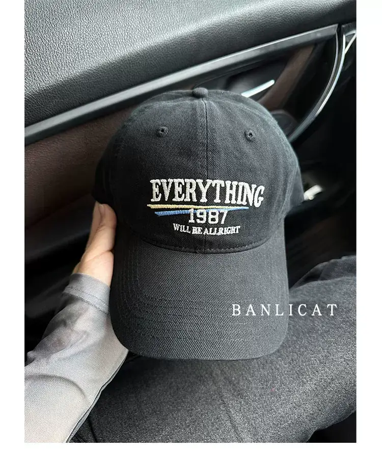 2024 New American Retro Washed Cotton Embroidered Letter Baseball Hat for Men and Women Wide Brim Face-Showing Small Peaked Cap — feature 22