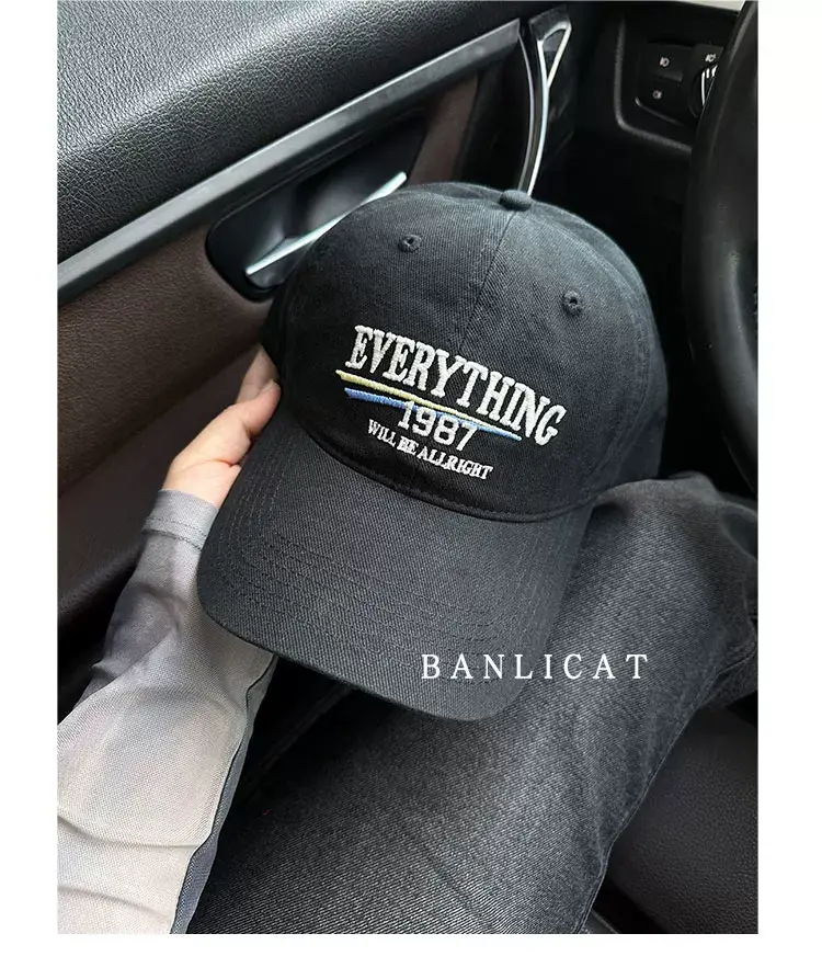 2024 New American Retro Washed Cotton Embroidered Letter Baseball Hat for Men and Women Wide Brim Face-Showing Small Peaked Cap — feature 23