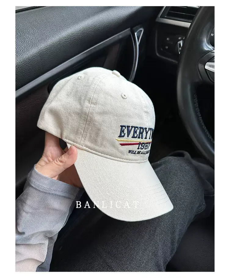 2024 New American Retro Washed Cotton Embroidered Letter Baseball Hat for Men and Women Wide Brim Face-Showing Small Peaked Cap — feature 3