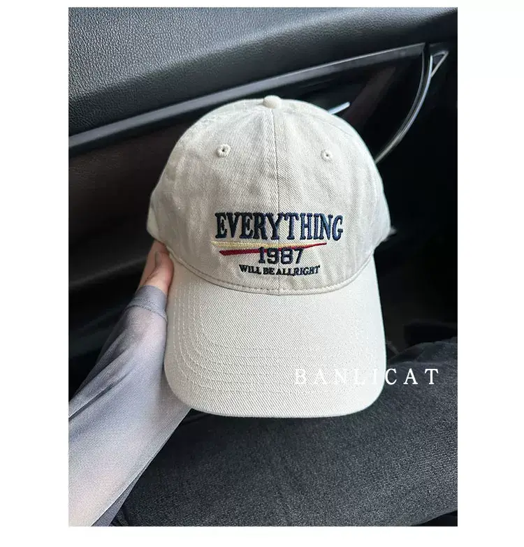 2024 New American Retro Washed Cotton Embroidered Letter Baseball Hat for Men and Women Wide Brim Face-Showing Small Peaked Cap — feature 5