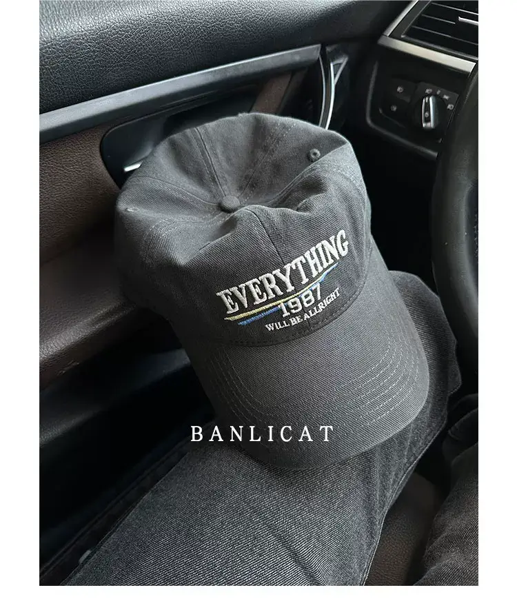 2024 New American Retro Washed Cotton Embroidered Letter Baseball Hat for Men and Women Wide Brim Face-Showing Small Peaked Cap — feature 7