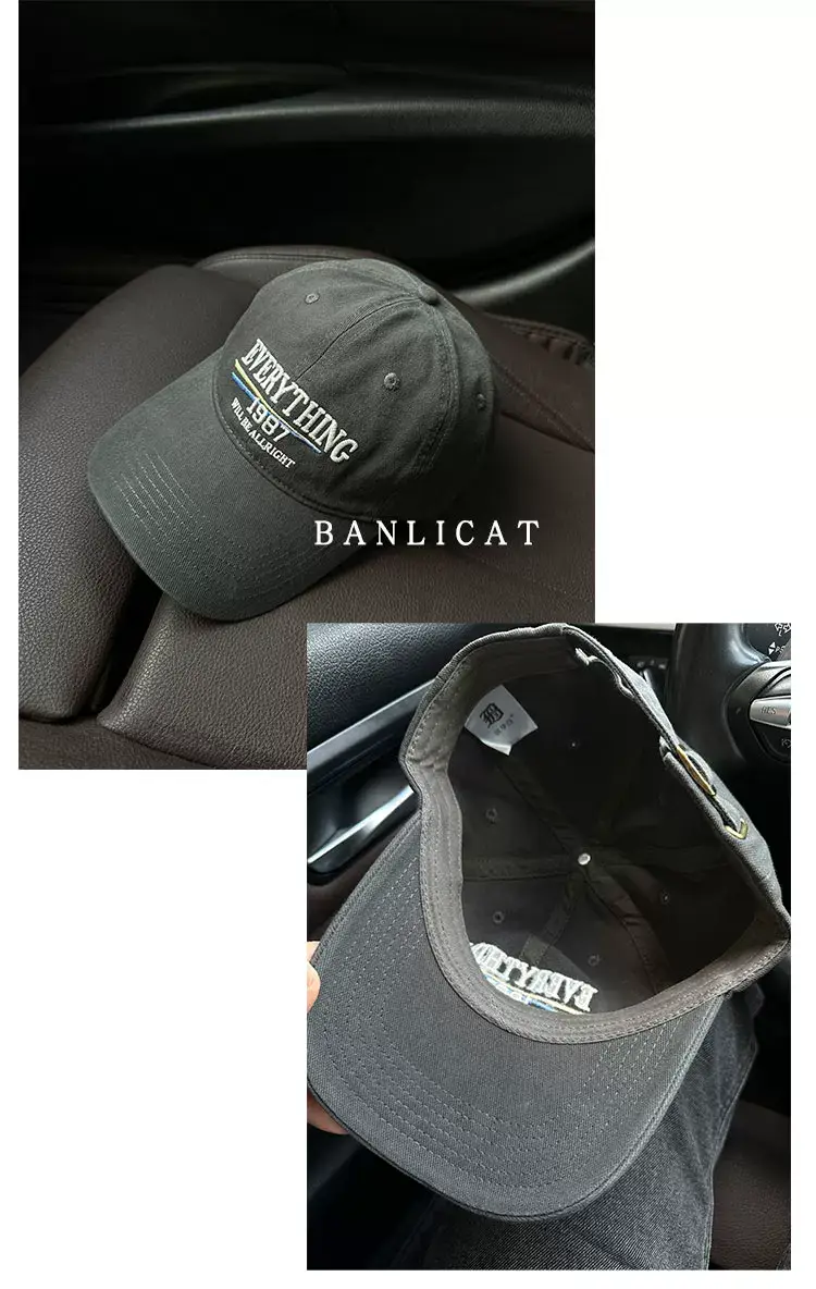 2024 New American Retro Washed Cotton Embroidered Letter Baseball Hat for Men and Women Wide Brim Face-Showing Small Peaked Cap — feature 8