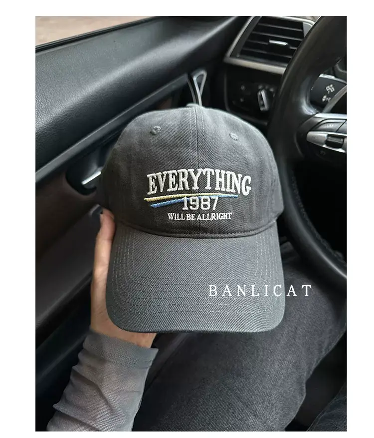 2024 New American Retro Washed Cotton Embroidered Letter Baseball Hat for Men and Women Wide Brim Face-Showing Small Peaked Cap — feature 9