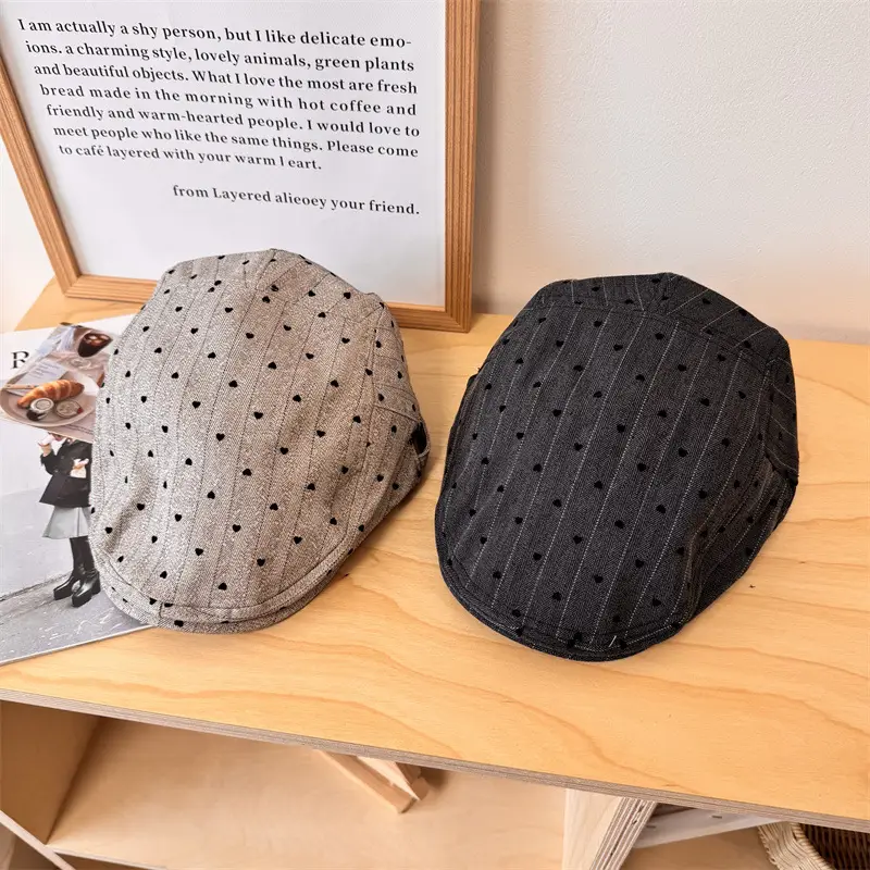 Japanese Style Retro Niche Striped Forward Cap for Women Spring and Summer Thin Face Small Beret for Students Couple Cap for Men - Image 5