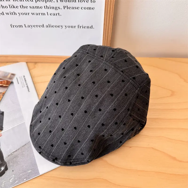 Japanese Style Retro Niche Striped Forward Cap for Women Spring and Summer Thin Face Small Beret for Students Couple Cap for Men - Image 2