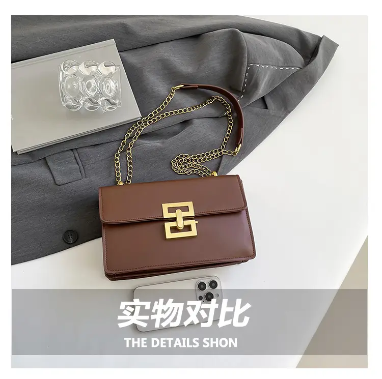 Women's Retro Chain Crossbody Bag Brown Gold — feature 7