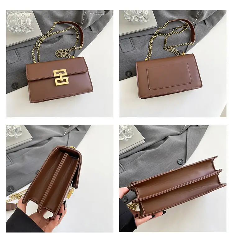 Women's Retro Chain Crossbody Bag Brown Gold — feature 9