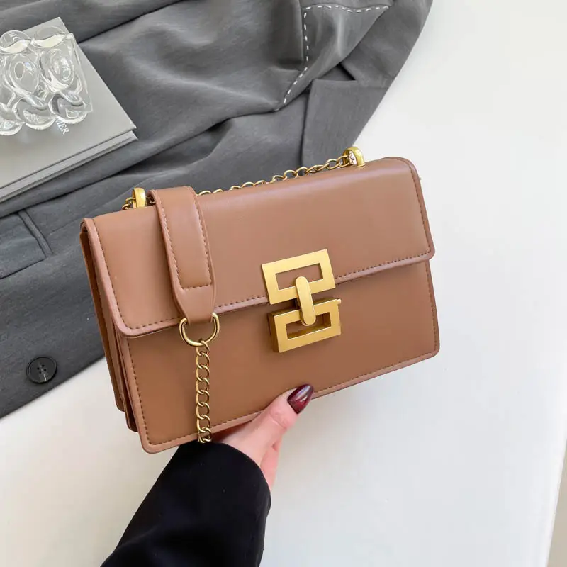 Women's Retro Chain Crossbody Bag Brown Gold - Image 2