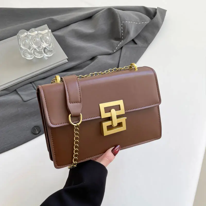 Women's Retro Chain Crossbody Bag Brown Gold - Image 4