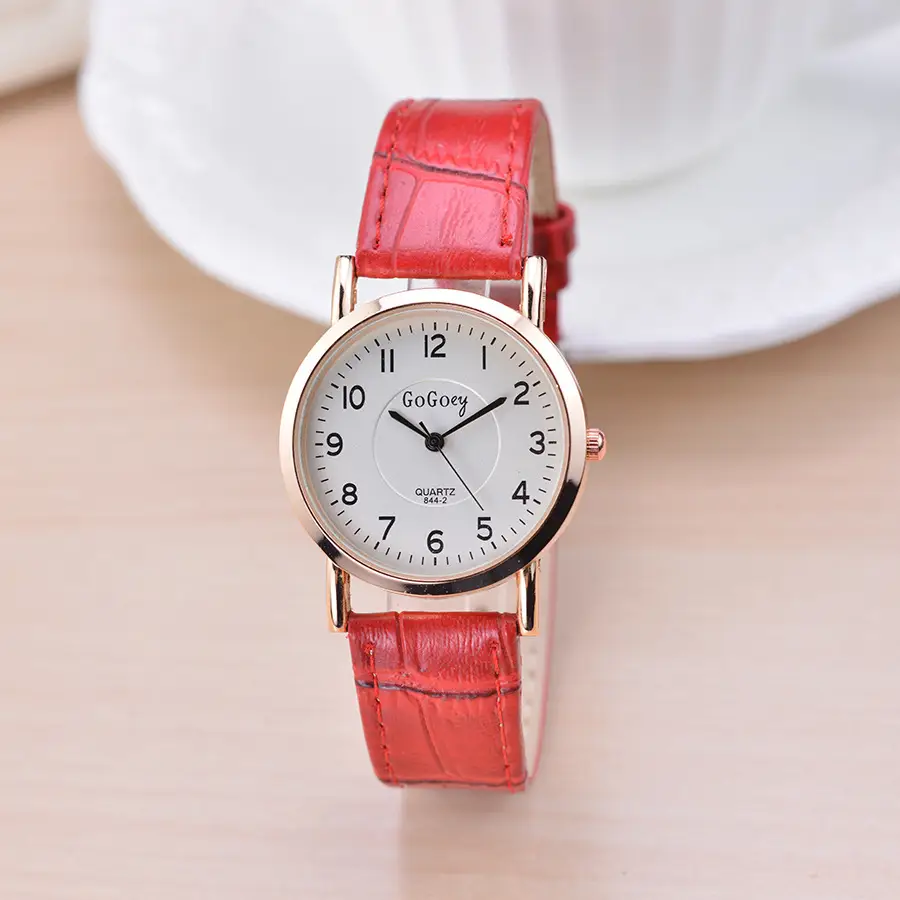 Women Quartz Watch with Digital Pointer Scale Brown Leather Band - Image 7