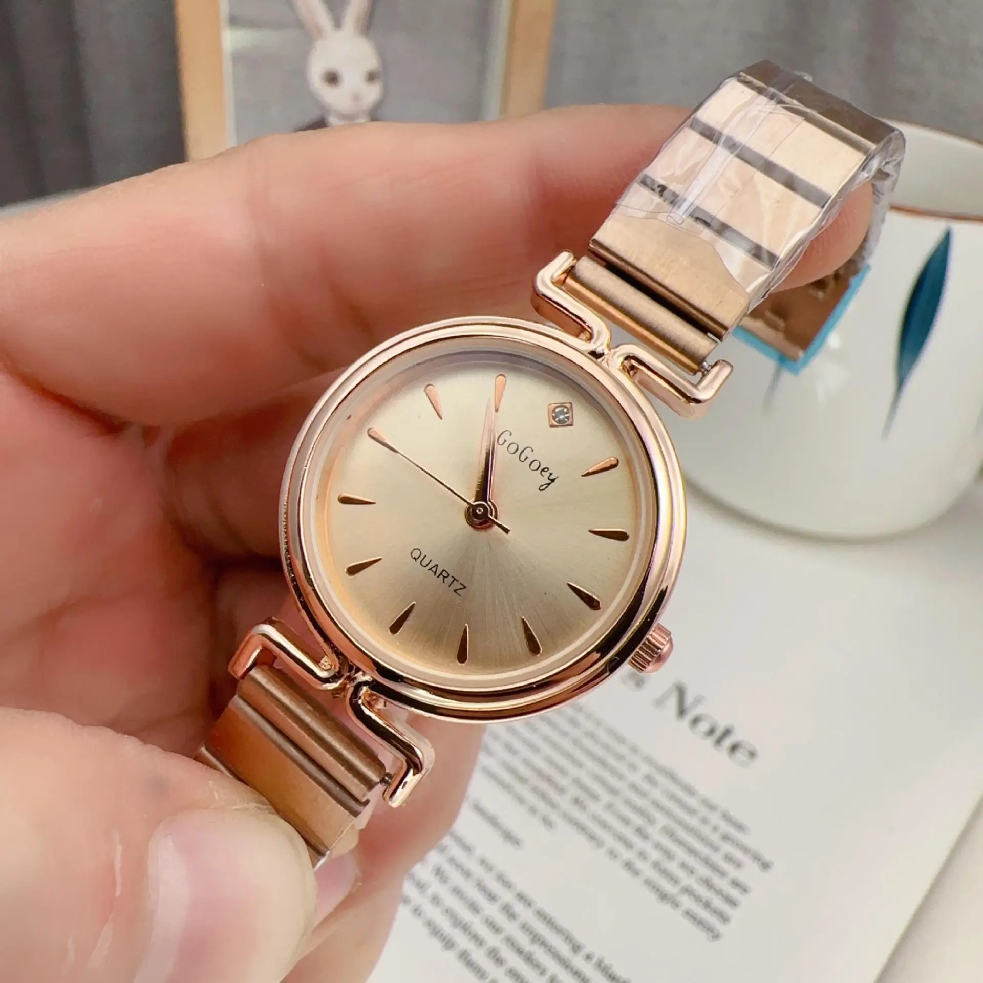 Rose Gold Women's Quartz Watch with Chain Strap