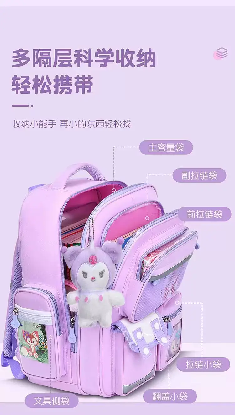 Schoolbags for Primary School Students in Grades 1, 2, and 6, Girls' Cartoon Spine-Protecting and Weight-Reducing Backpacks for Children Aged 6-12 Years Old Wholesale — feature 5