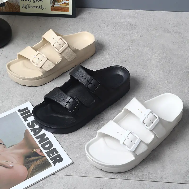 Birkenth Shoes Thick-soled Shoes Women's Birkenth Shoes Thick-soled EVA Slippers Heightened Outer Wear Sandals Classic Double Buckle Beach Shoes