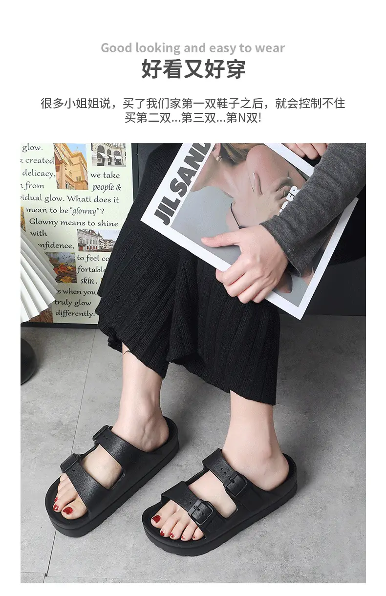 Birkenth Shoes Thick-soled Shoes Women's Birkenth Shoes Thick-soled EVA Slippers Heightened Outer Wear Sandals Classic Double Buckle Beach Shoes — feature 1