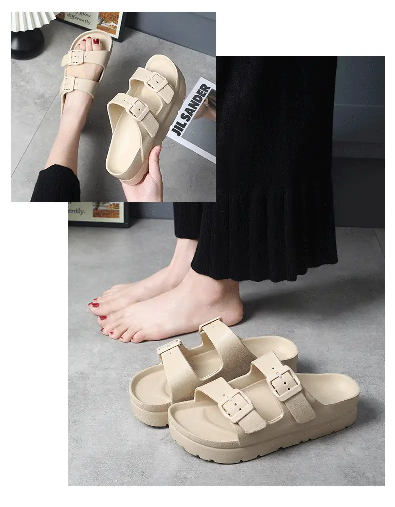 Birkenth Shoes Thick-soled Shoes Women's Birkenth Shoes Thick-soled EVA Slippers Heightened Outer Wear Sandals Classic Double Buckle Beach Shoes — feature 12