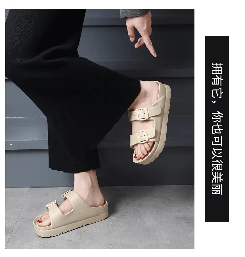 Birkenth Shoes Thick-soled Shoes Women's Birkenth Shoes Thick-soled EVA Slippers Heightened Outer Wear Sandals Classic Double Buckle Beach Shoes — feature 13