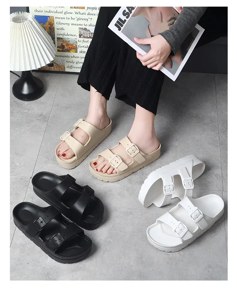 Birkenth Shoes Thick-soled Shoes Women's Birkenth Shoes Thick-soled EVA Slippers Heightened Outer Wear Sandals Classic Double Buckle Beach Shoes — feature 19