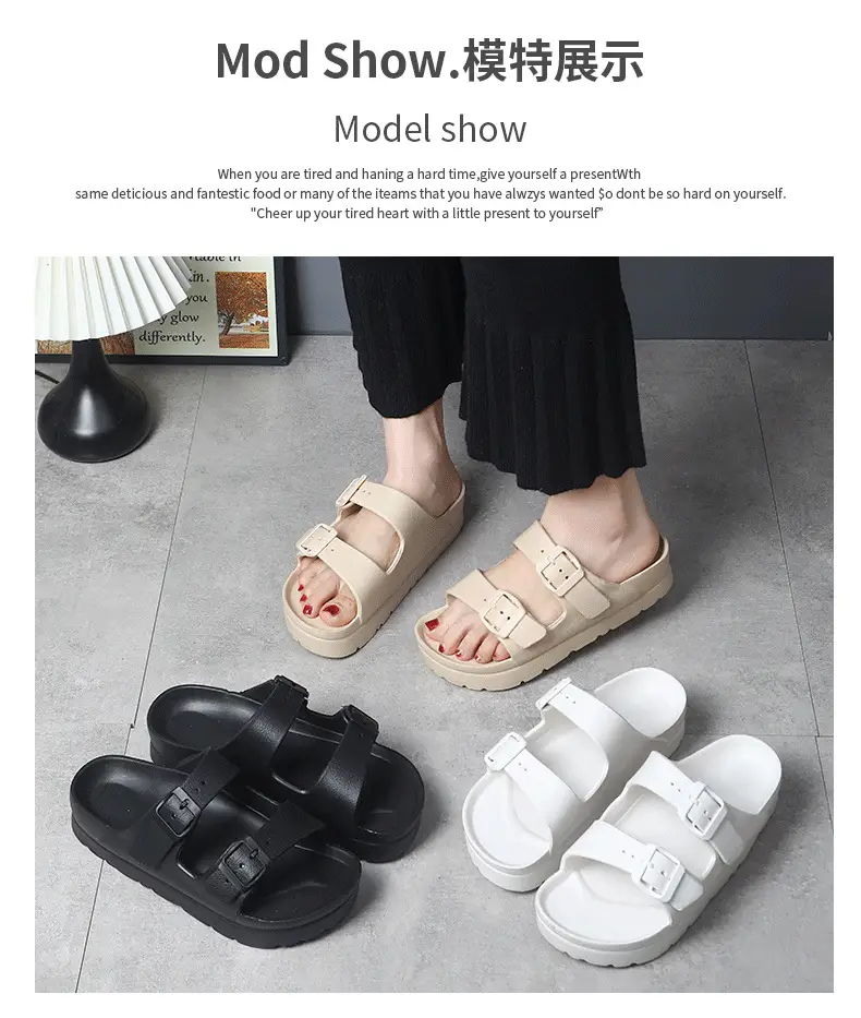 Birkenth Shoes Thick-soled Shoes Women's Birkenth Shoes Thick-soled EVA Slippers Heightened Outer Wear Sandals Classic Double Buckle Beach Shoes — feature 7
