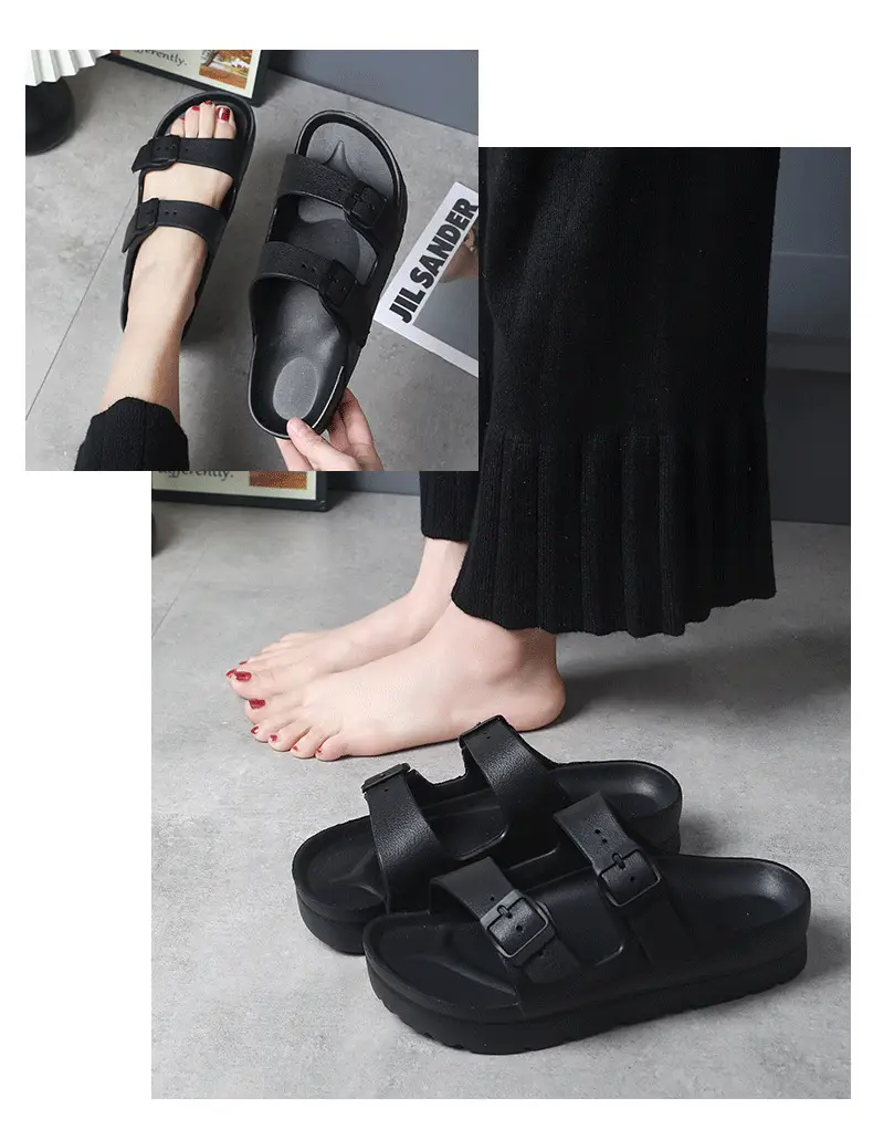 Birkenth Shoes Thick-soled Shoes Women's Birkenth Shoes Thick-soled EVA Slippers Heightened Outer Wear Sandals Classic Double Buckle Beach Shoes — feature 9
