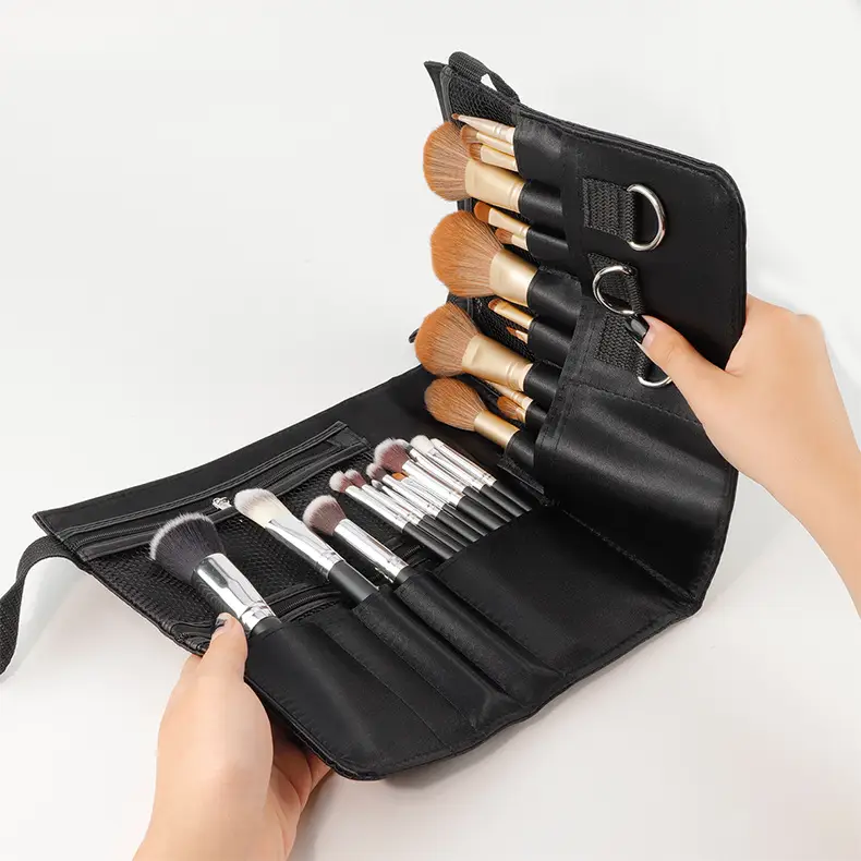 Black Crossbody Makeup Brush Bag PU Leather — feature 11