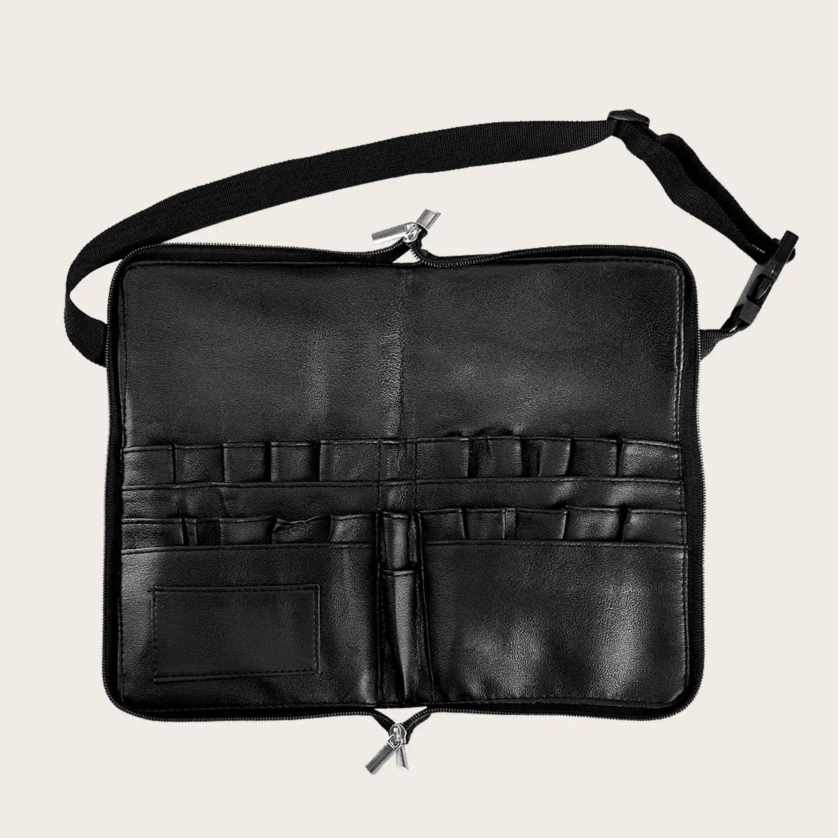 Black Crossbody Makeup Brush Bag PU Leather - Image 4