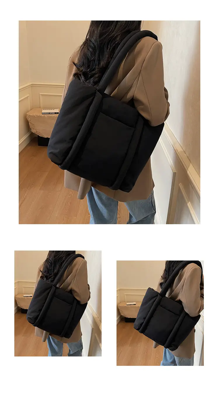 Women's Beige Cotton Padded Shoulder Bag Large Capacity — feature 13