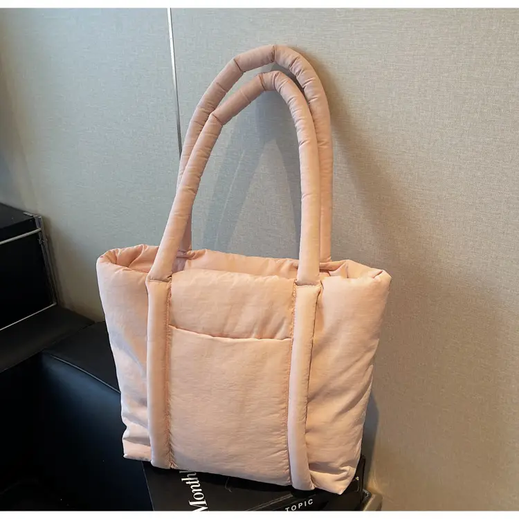 Women's Beige Cotton Padded Shoulder Bag Large Capacity — feature 19